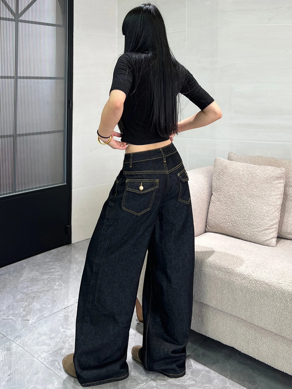 PENDRA Classic Black Loose Jeans