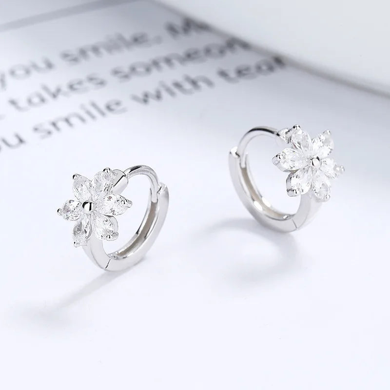 925 Sterling Silver Vintage Earrings For Women Trendy Simple Flower CZ Earring Jewelry Prevent Allergy Party Accessories Gift