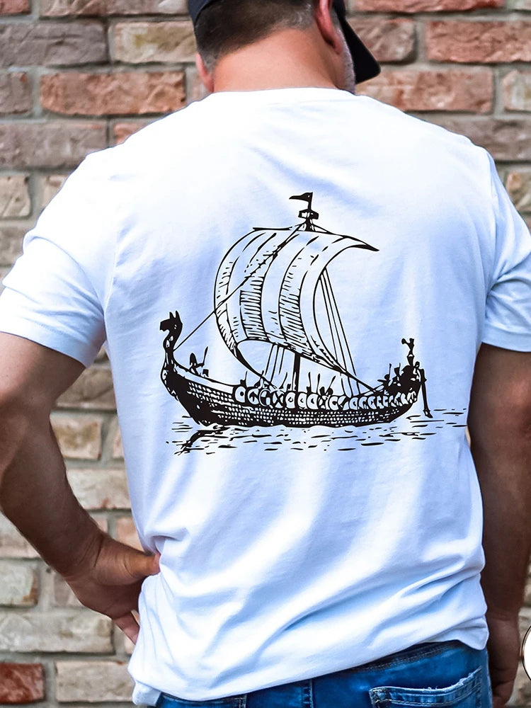 Summer Men's Street Fashion Short-sleeved Top Men's Viking Warrior T-Shirt Valhalla Nordic Norse Mythology Odin Thor T-shirt