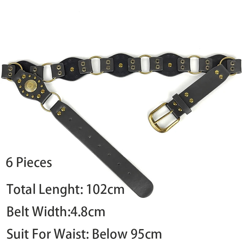 Western Cowboy Belt For Women New American Plus Size Vintage Brown Rivet Belt High-Quality Versatile Denim Belt With Ins Style