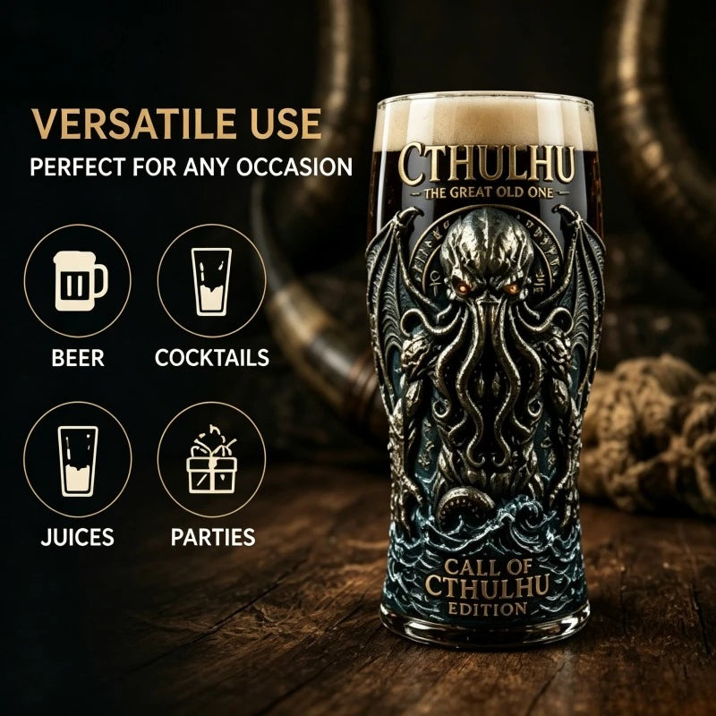 Cthulhu Deep Sea Monster Glass Mug, Gothic Fantasy Whiskey Cup, Barware for Beer Water Cocktail Collectible Decor Ornaments
