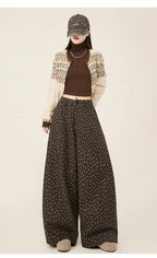 Lazy style floral print woolen suit pants women in winter new loose and versatile casual curved knife wide leg pants