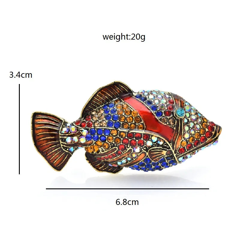 PENDRA Shining Fish Enamel Rhinestone Brooch