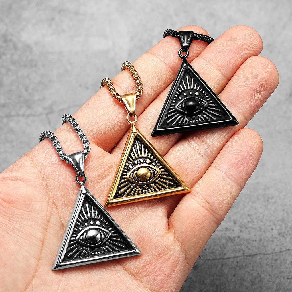 PENDRA Masonic Illuminati Eye Steel Necklace