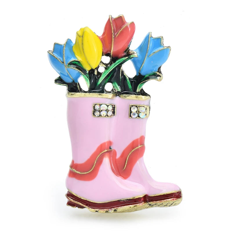 PENDRA Rainbloom Flower Rain Boot Brooch