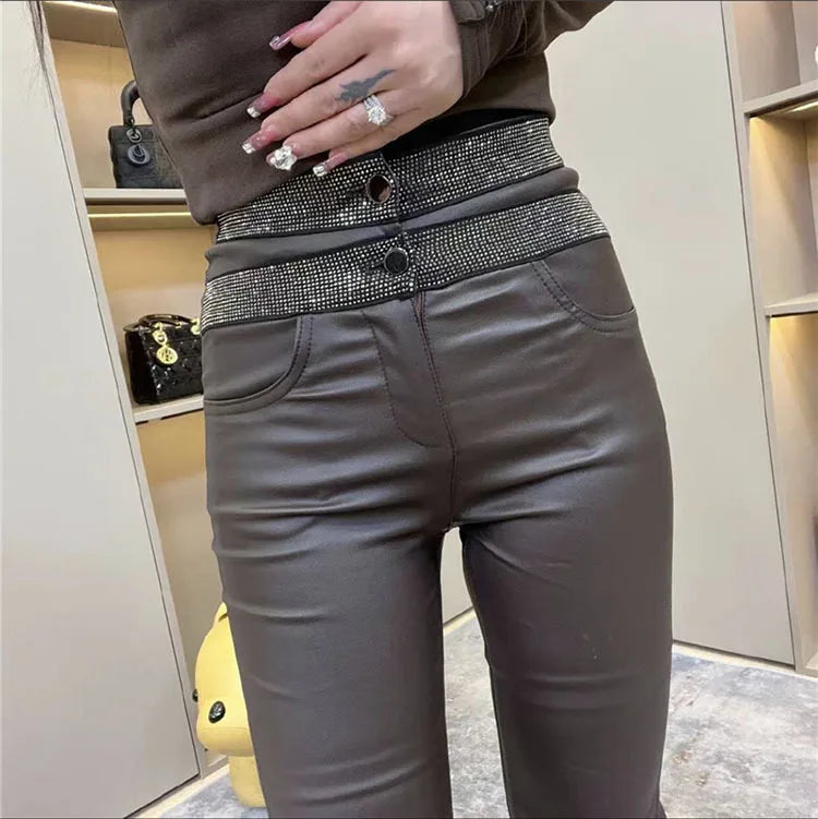 PENDRA Waist Leather Diamond Pants