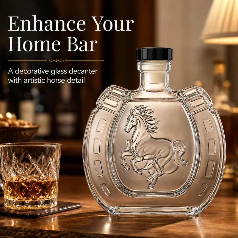 Clear Horseshoe Shaped Liquor Decanter 350ML Embossed Horse Glass Wine Bottle Whisky Container Home Bar Decoration