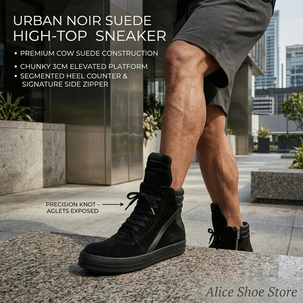 PENDRA Dark Suede Black Suede High-Top Flat Zip Ankle Boots