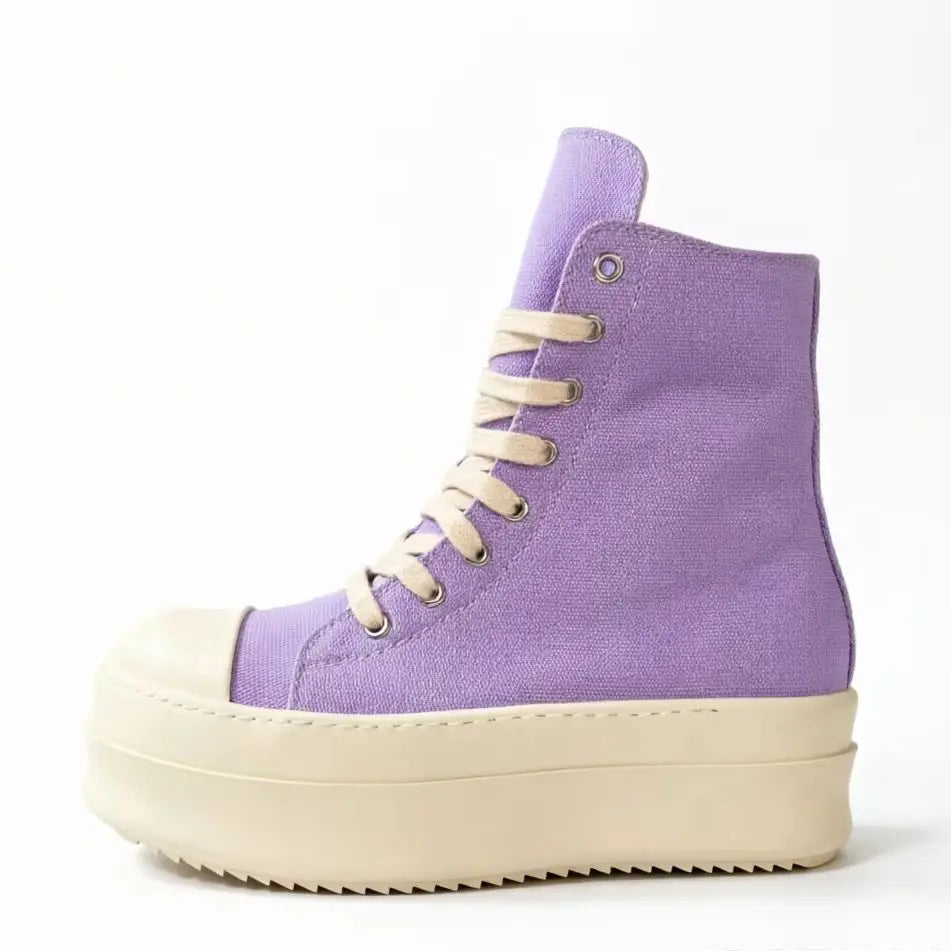 Luxury Flat Platform Women Shoe Canvas Royal Designer Lady Ankle Boot 6cm High Purple Zipper Dress Shoe Casual Flat Street Shoe