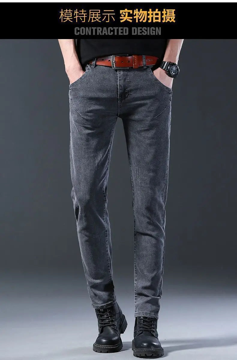 Denim Winter Velvet Thickened Slim-fitting Small Feet Elastic Casual Warm Men's Pants Cotton Trousers Jeans for Men Streetwear