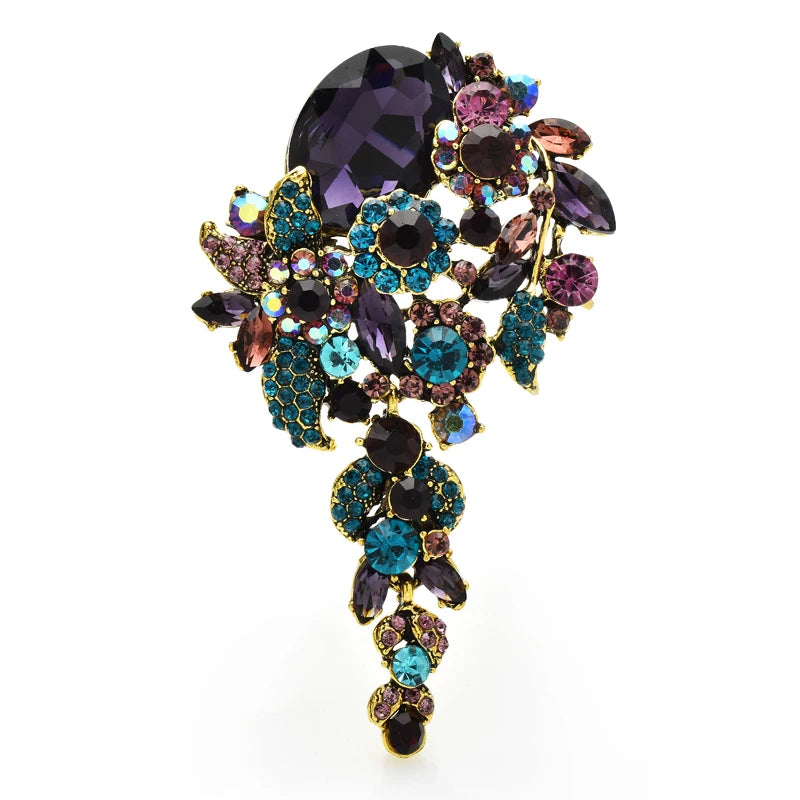 PENDRA Royale 3-Color Crystal Flower Palace Brooch