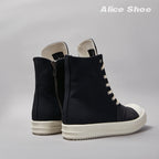 PENDRA Pleated Noir Black Canvas High-Top Zip Thick-Sole Platform Sneakers