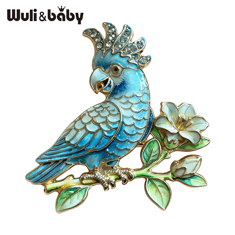 Wuli&baby Beautiful Parrot Bird Brooches For Women Unisex 4-color Rhinestone Animal Party Office Brooch Pin Gifts