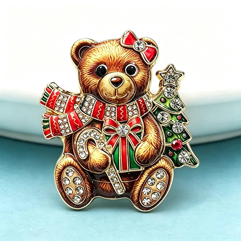PENDRA Noel Rhinestone Christmas Bear Brooch