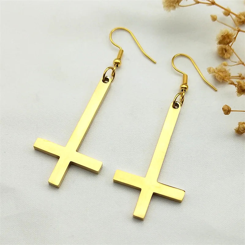 PENDRA Invertedcross Gothic Drop Earrings