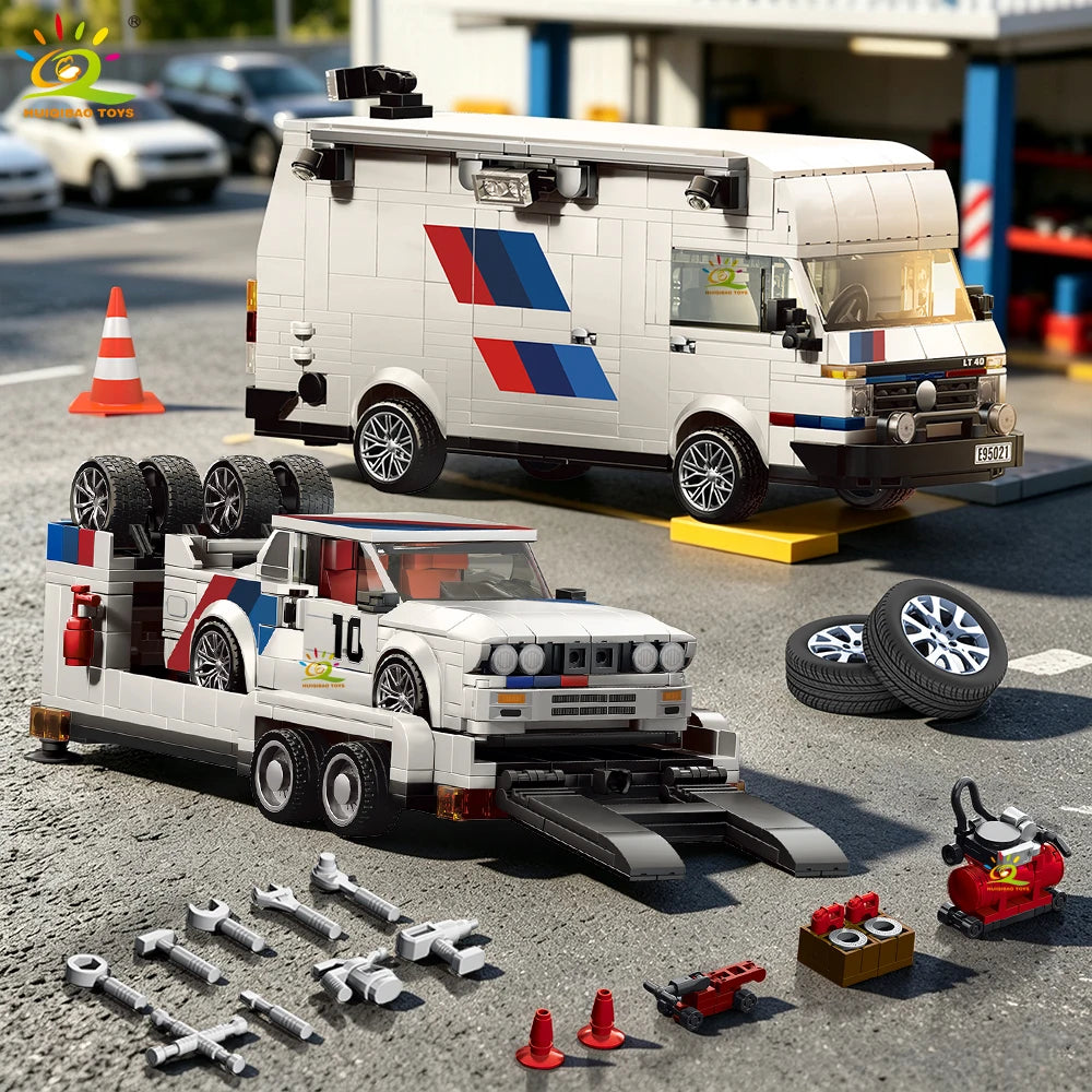 1536Pcs Building Block Race Car Trailer & Van Model Kit DIY Vehicle Transporter Se Assembly Construction Toy Educational Puzzle