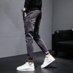 Autumn 2025 New Jeans Men's Trendy Brand Retro Casual Trousers Student Fashion Printing Elastic Skinny Jeans Men Trousers