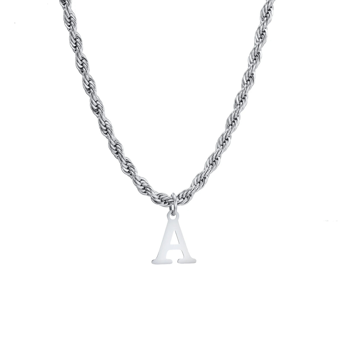 Initials Necklace for Men Boys,Stainless Steel A-Z 26 Letters Pendant with Twisted Rope Chain Cuban Chain Gift,50CM/19.5"