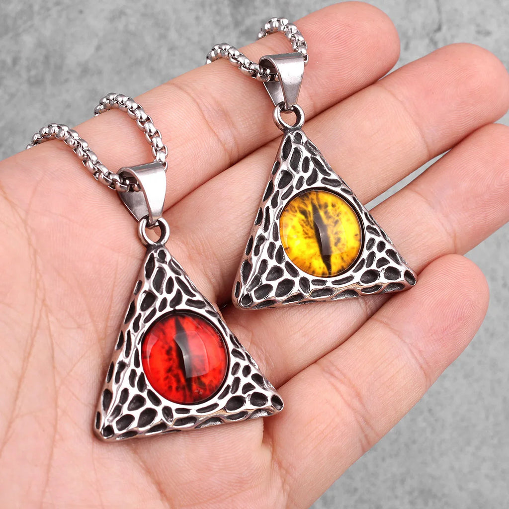 Demon Red Yellow Eye Long Men Necklaces Pendants Chain Punk for Boyfriend Male Stainless Steel Jewelry Creativity Gift Wholesale