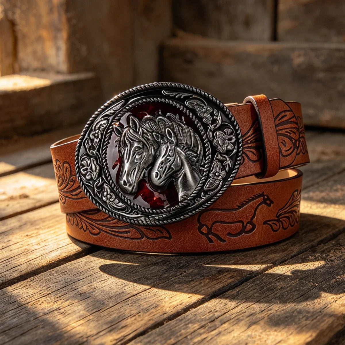 Western Cowboy Designer PU Leather Belt for Men and Women Waist Strap Horse Decoration Floral Engraved for Jeans Trousers