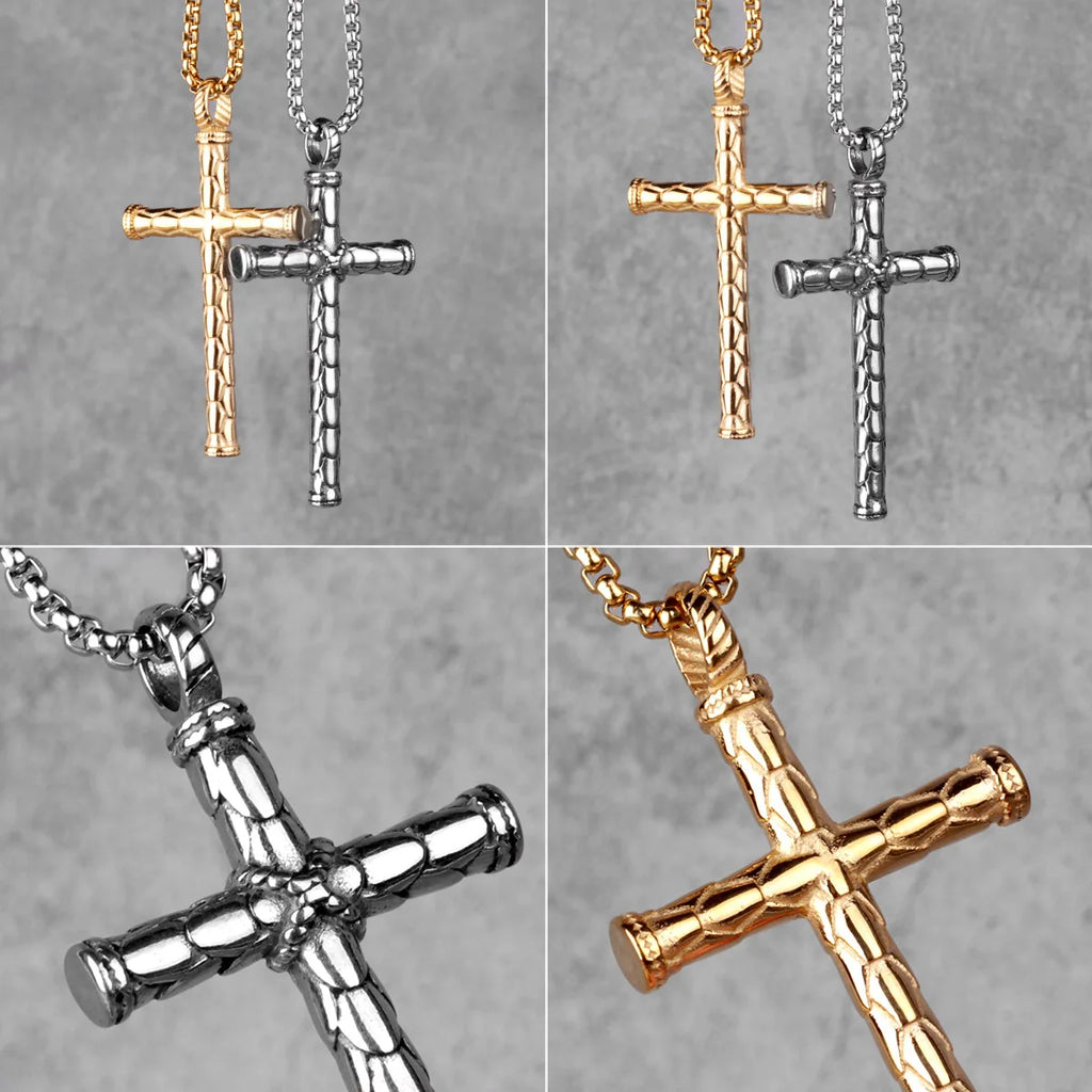 PENDRA Dragon Scale Cross Steel Necklace