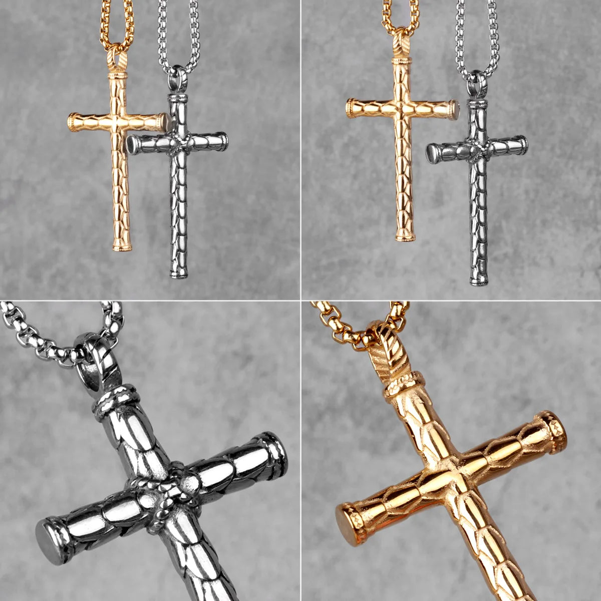 PENDRA Dragon Scale Cross Steel Necklace