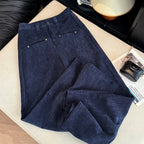 Deep blue wide leg casual pants women's autumn and winter 2025 new loose thick fashion versatile striped straight leg pants