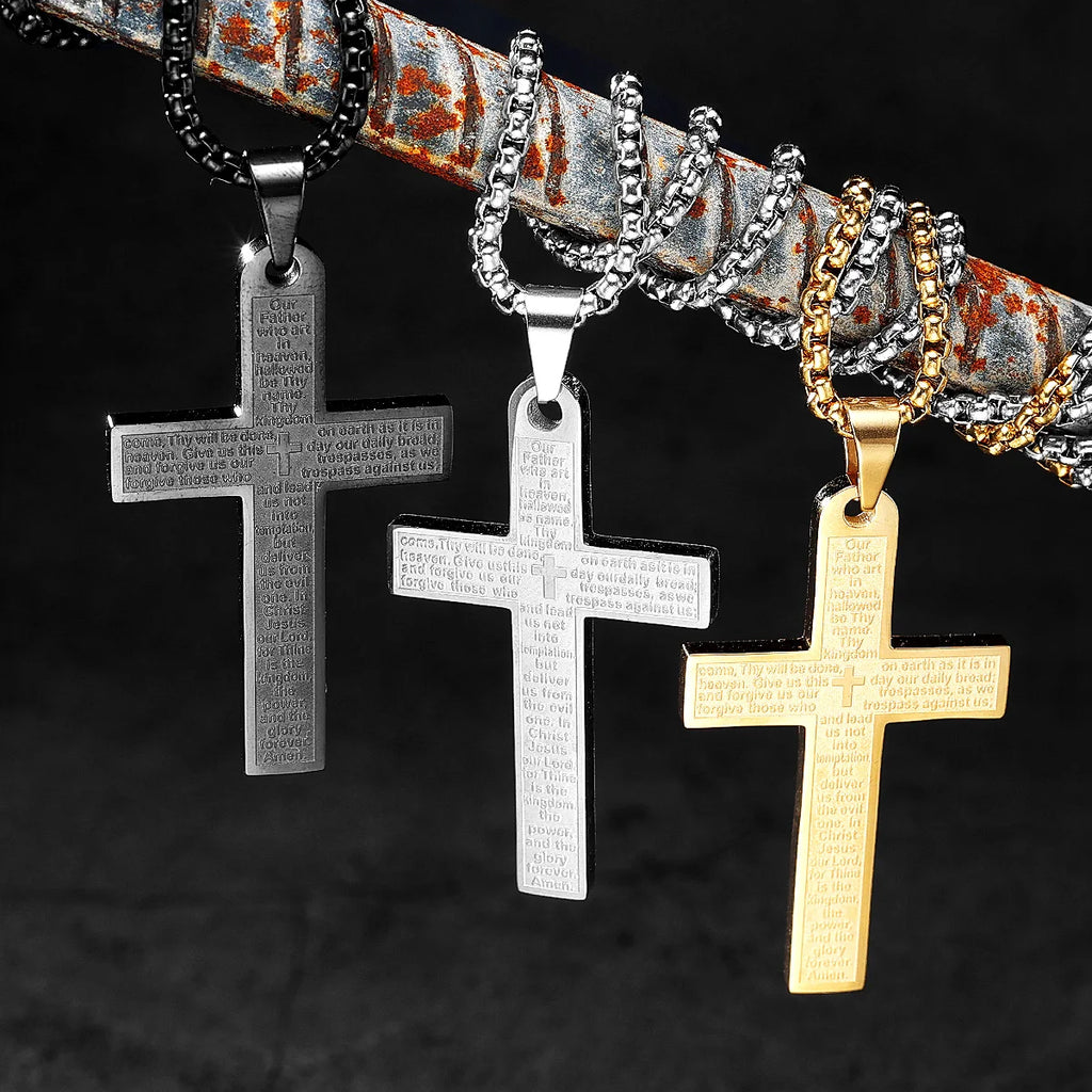 PENDRA Religon Cross Bible Steel Necklace