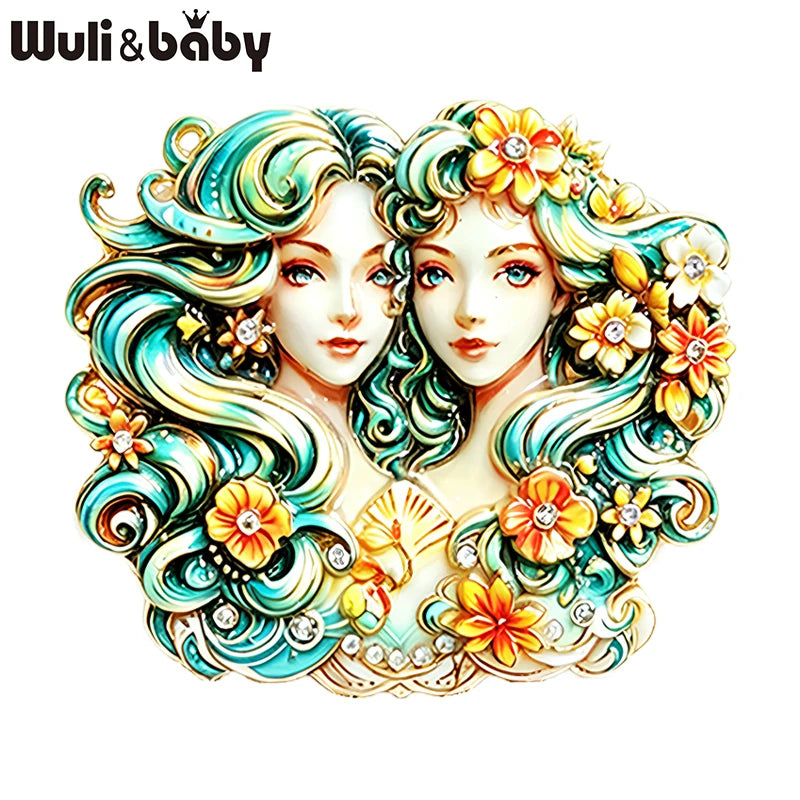 Wuli&baby Beautiful Lady Brooches For Women 2-color Charming Gemini Zodiac Sign Figure Casual Party Brooch Pins Gifts