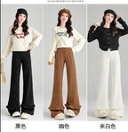 Solid corduroy micro flared pants women's winter wide leg casual high waisted narrow version straight leg sweatpants