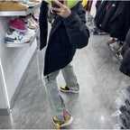 Korean Popular Clothes 2026 High Street Niche Design Zipper Split Fork Straight Jeans Trendy Micro Pull Pants Men Clothes Man