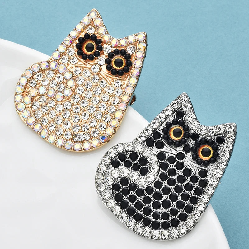 PENDRA Twinklecat 2-Color Rhinestone Cat Brooch