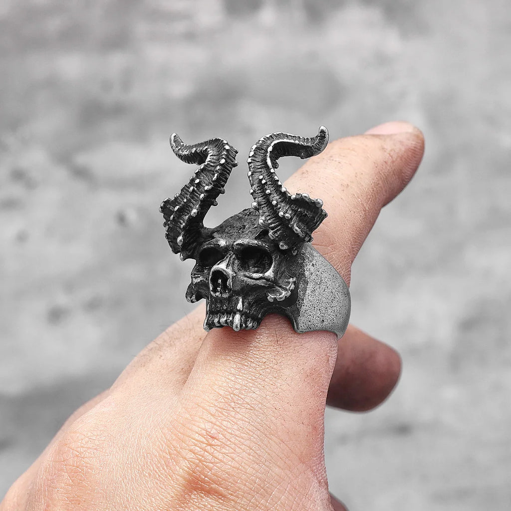 PENDRA Maleficent Skull Biker Steel Ring