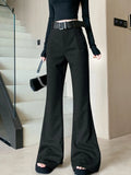 Retro solid color pants women autumn and winter high waisted casual and fashion versatile floor length flared trousers