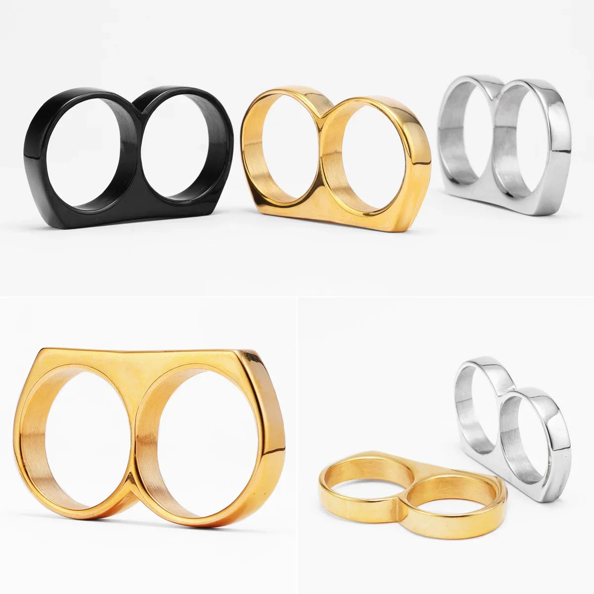 Connect Two Fingers Men Rings Stainless Steel Unique Punk Rock Women Jewelry Fashion Accessories Stranger Things Gift Wholesale