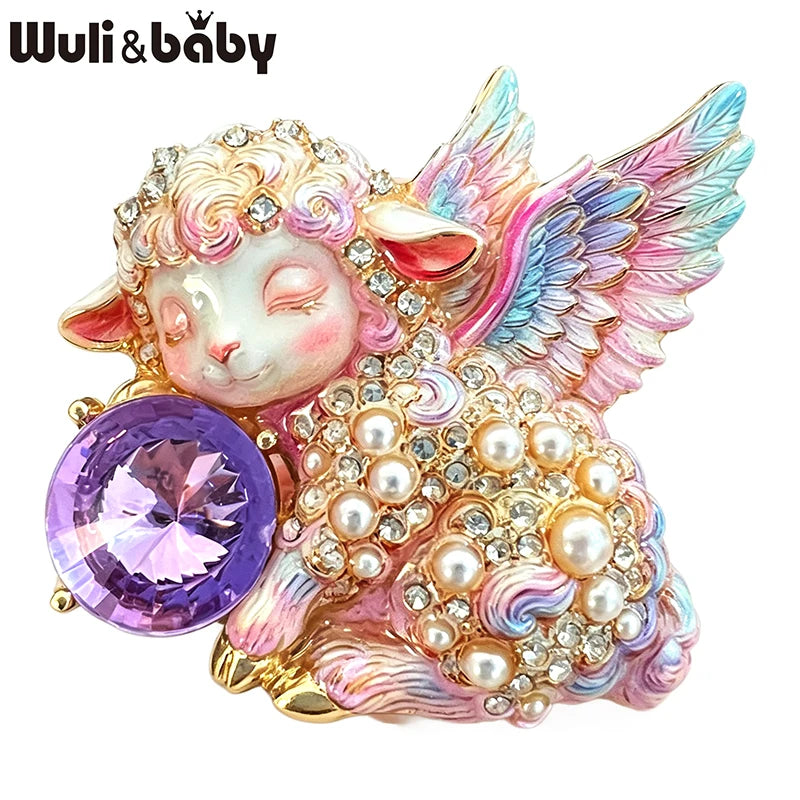 PENDRA Angel Sheep Crystal Animal Brooch
