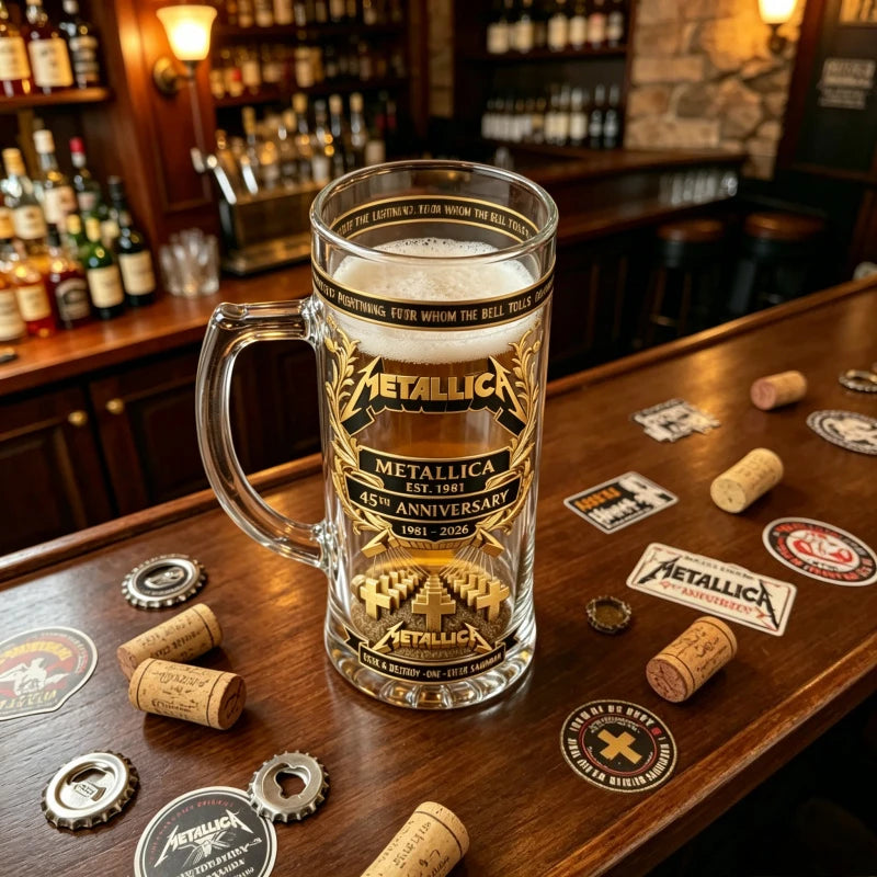 METALLICA metal band 45th anniversary, black gold three-dimensional relief craft rock commemorative collection glass beer cup,