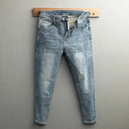 Men's Cropped Jeans Slim Fit Korean Trendy 2026 Spring Summer Blue Youth Trendy High-end Motorcycle Pants Men Man Trousers