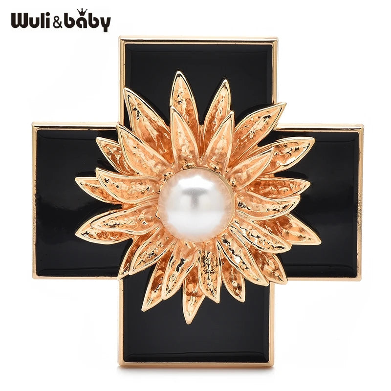 PENDRA Crossbloom Big Flower Cross Brooch