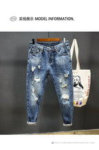 Nine-point jeans with holes for men's thin fashion brand slim feet in summer and summer Korean  style spring and autumn pants