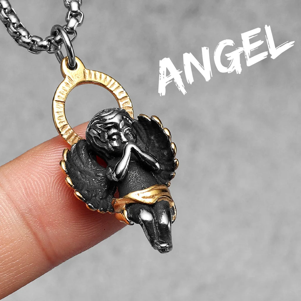 Angel Wing Pray Amulet Stainless Steel Men Necklaces Pendant Chain Punk New in For Couple Women Fashion Jewelry Gifts Wholesale