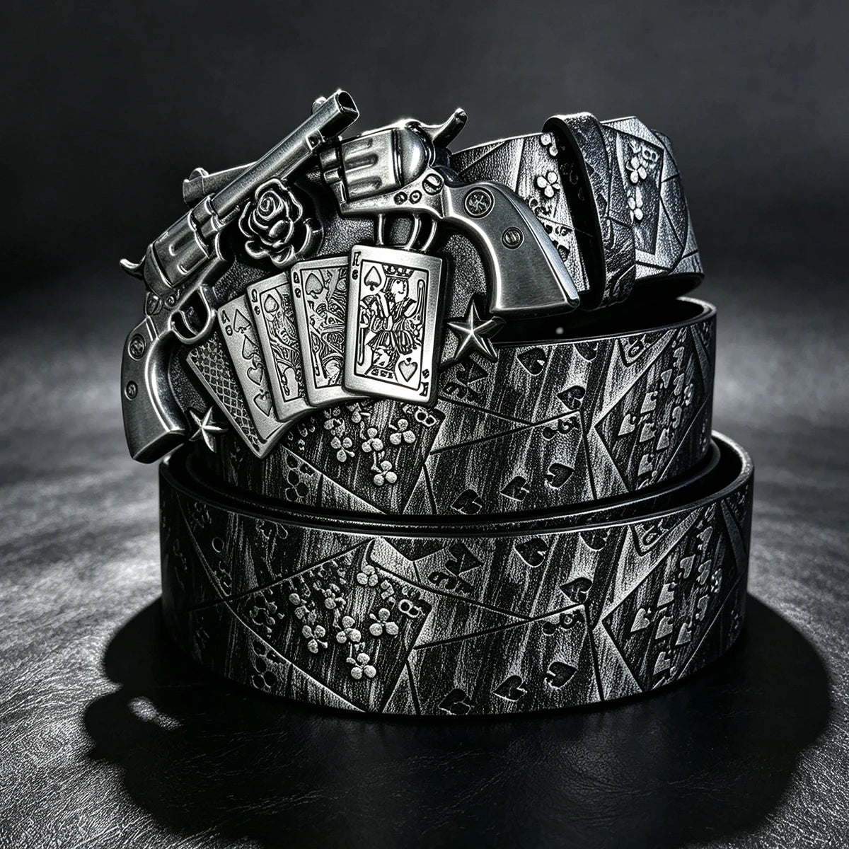 Vintage Fashion Unisex PU Leather Belt For Men and Women Personalized Western Style European and American Punk Style Poker Belt