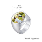 Custom Photo Ring for Men,Waterproof Stainless Steel Square Round Stamp Ring,Personalized Statement Ring Gift for Son Dad