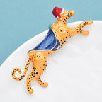 PENDRA Orange Spot Enamel Running Leopard Brooch