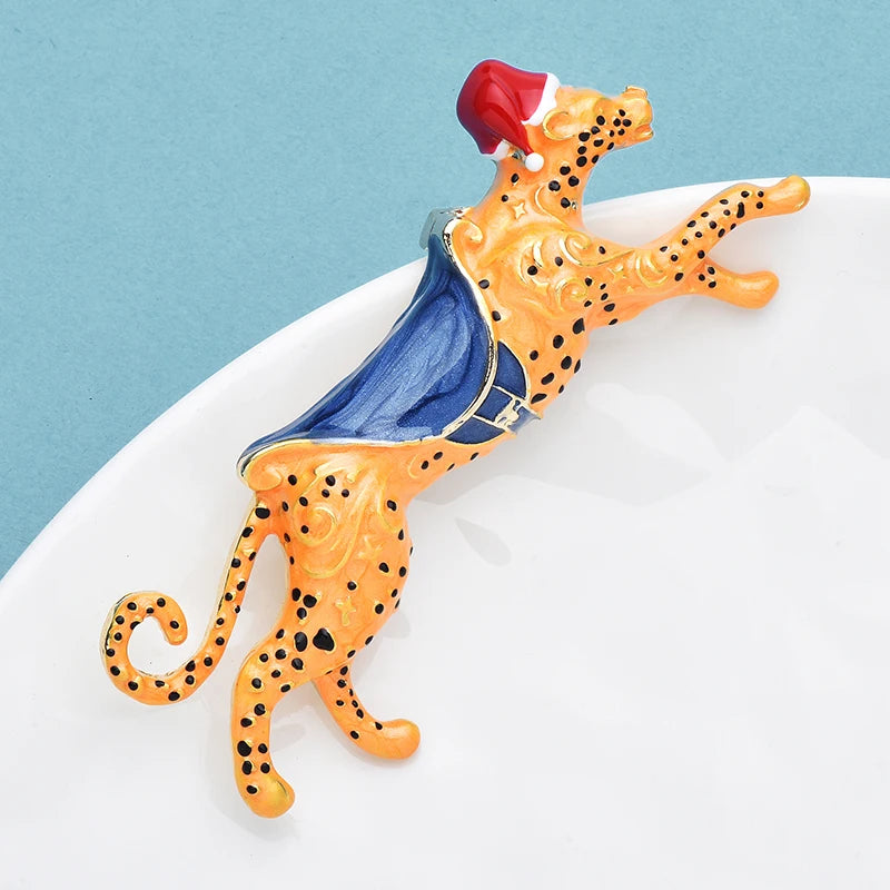 Wuli&baby Orange Spot Enamel Running Leopard Brooch Pin For Men Suit Jewelry Accessory Gift Fashion Badge For Correction