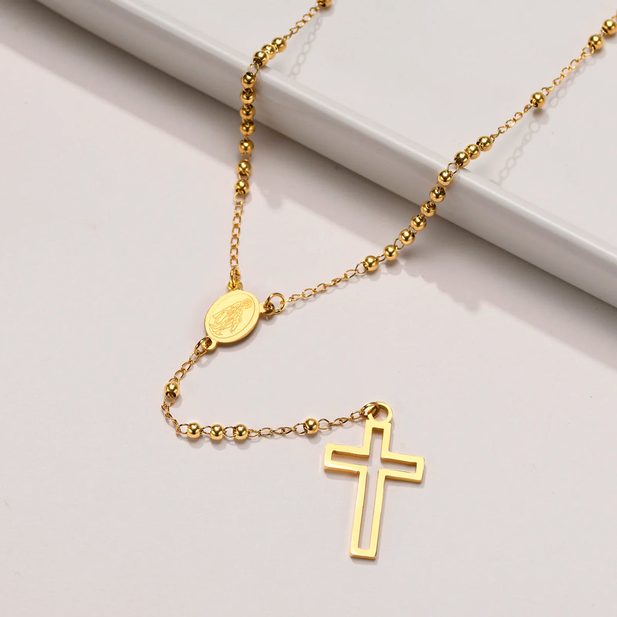 PENDRA Cross Mary Rosary Necklace