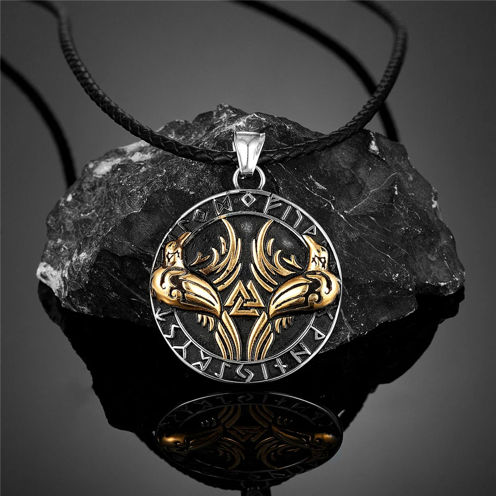 PENDRA Crow Rune Vegvisir Necklace