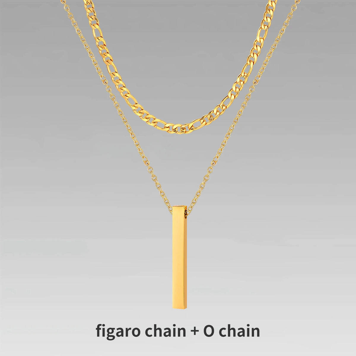 Mens Vertical Bar Necklaces,Stacking Stainless Steel Geometric Pendant with Wheat Rope Cuban Chain,Male Jewelry Gift