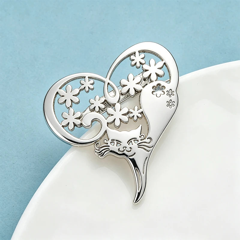 PENDRA Cat Heart Hollow Love Brooch