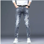 High End Stylish Classic Distinctive Printed Black Stretch Denim Jeans for Men High Quality Slim Fit Stretch Luxury Denim Pants